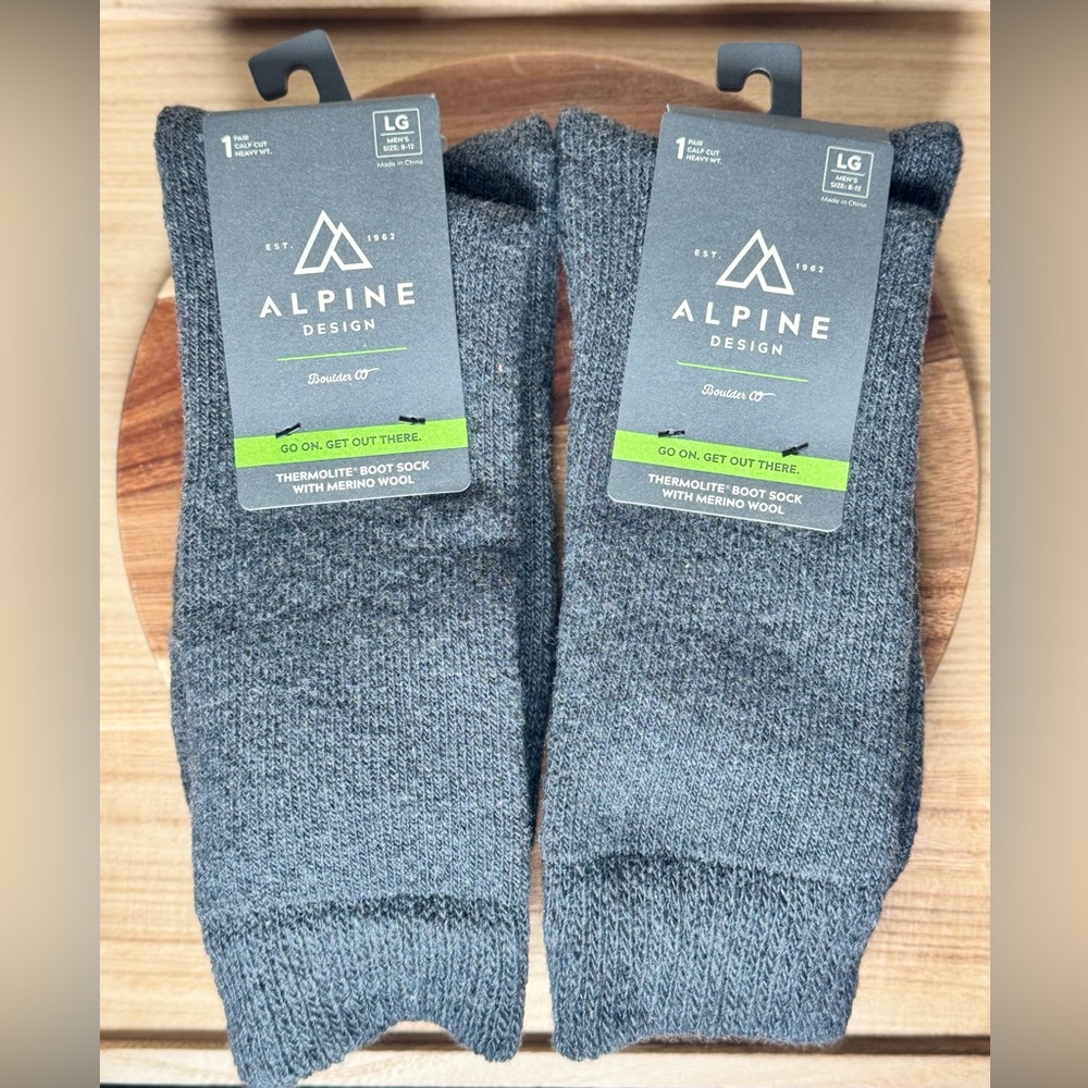 Alpine Design Thermolite Merino Wool Boot Sock. Men’s LG, 2 pair Bundle.